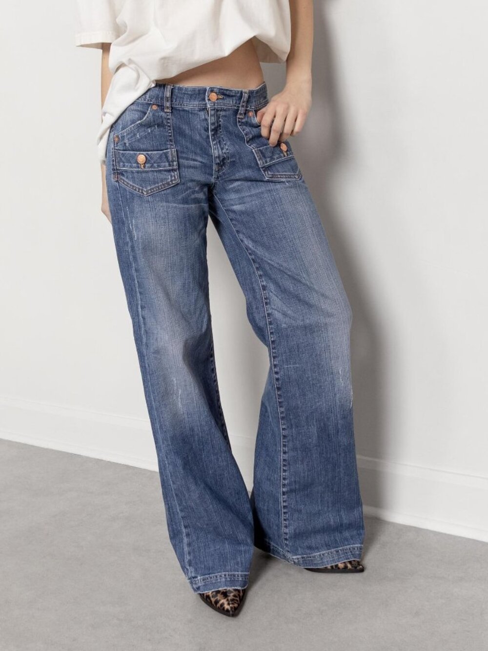 Low Rise Baggy Wide Leg Jeans Y2K 2000's Vintage Denim / 38 Inch Hips / Size 5 6 - Picture 2 of 14